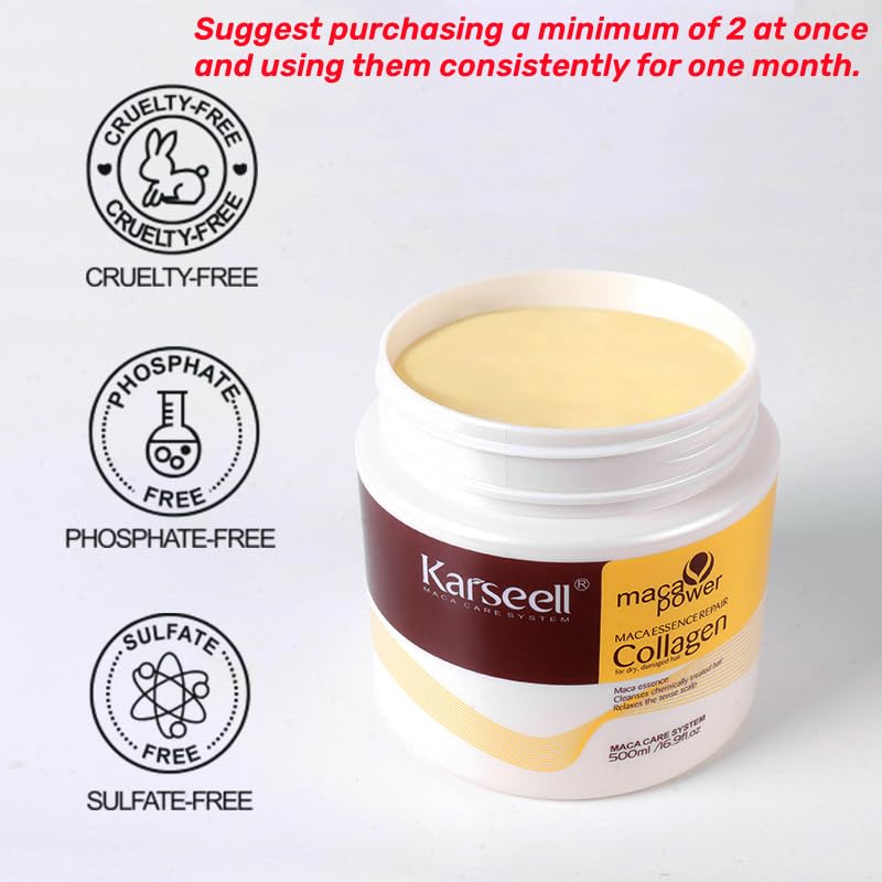 Karseell Collagen Hair Treatment Mask - Deep Repair Conditioning Argan Oil Collagen Hair Mask Essence For Dry Damaged & All Hair Types - 500ml