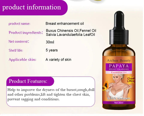 Pack of 2 Papaya Breast Enlargement Essential Oil and Cream